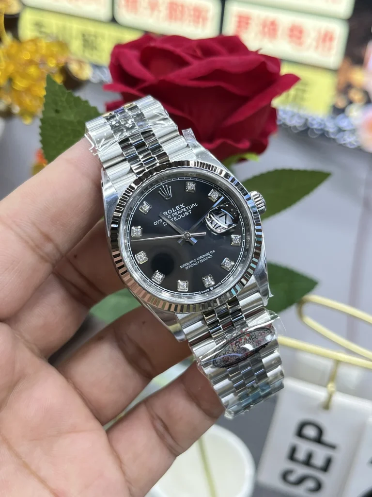 Clean Factory Rolex Datejust 126234 36mm SH3235 Black Dial with Diamond Markers Jubilee bracelet