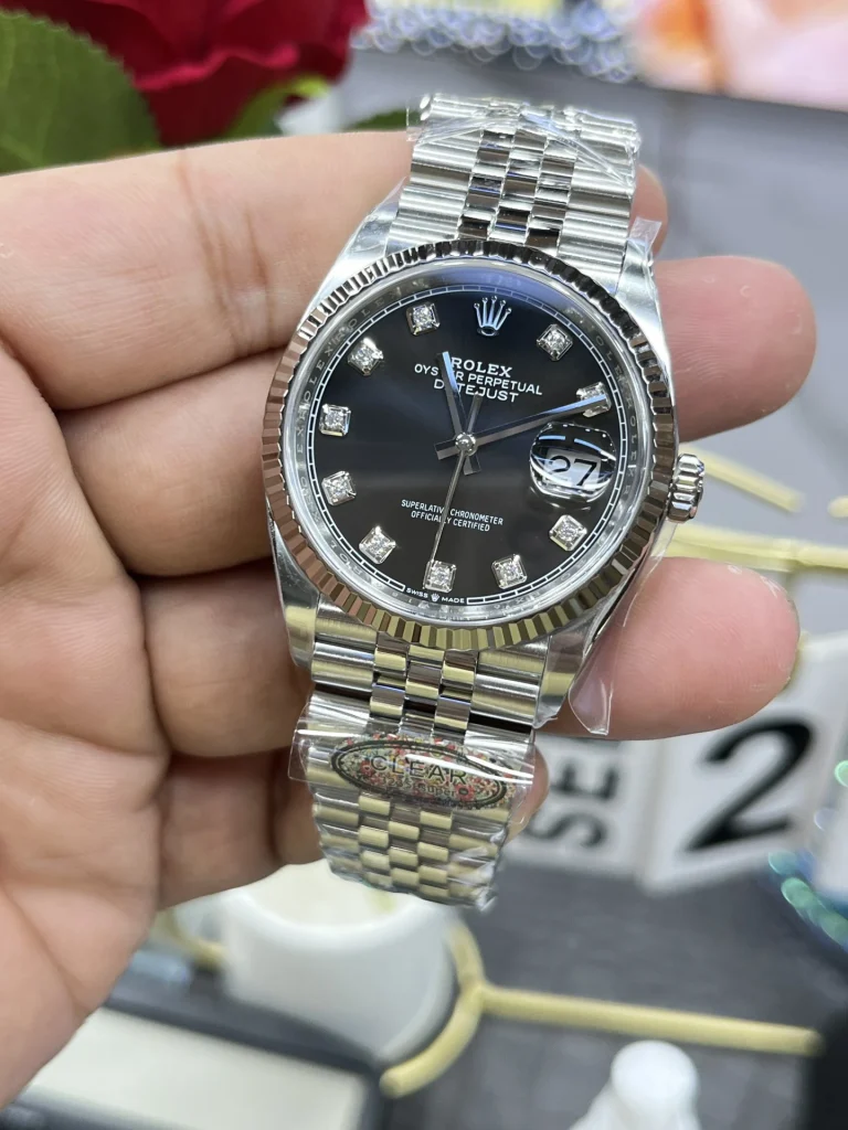 Clean Factory Rolex Datejust 126234 36mm SH3235 Black Dial with Diamond Markers Jubilee bracelet