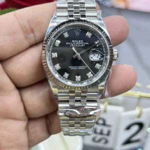 Clean Factory Rolex Datejust 126234 36mm SH3235 Black Dial with Diamond Markers Jubilee bracelet