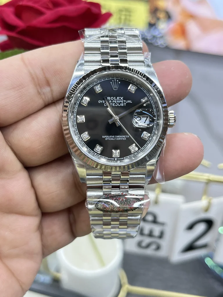 Clean Factory Rolex Datejust 126234 36mm SH3235 Black Dial with Diamond Markers Jubilee bracelet