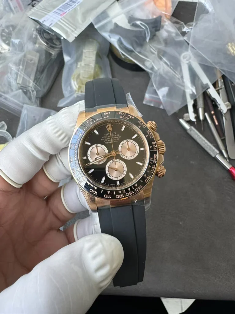 Clean Factory Rolex Daytona 126515 40mm SH4131 Superlumed black dial and hands in blue color Oysterflex strap