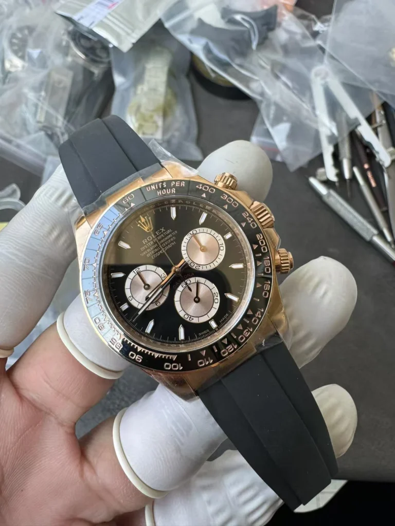 Clean Factory Rolex Daytona 126515 40mm SH4131 Superlumed black dial and hands in blue color Oysterflex strap