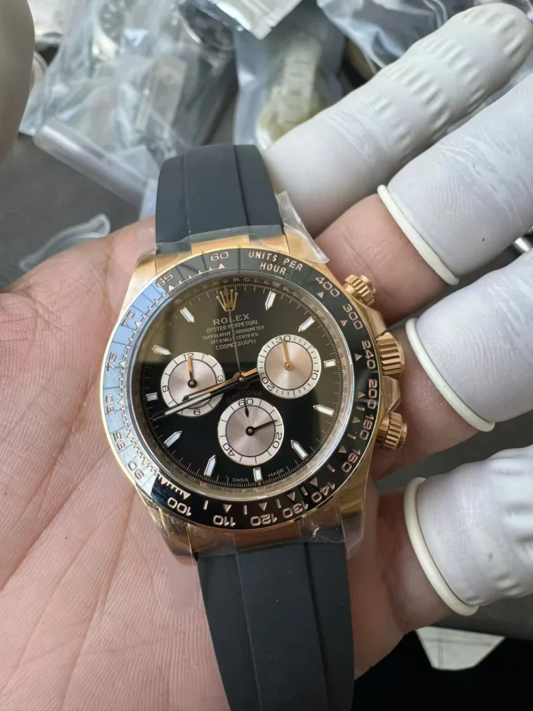 Clean Factory Rolex Daytona 126515 40mm SH4131 Superlumed black dial and hands in blue color Oysterflex strap