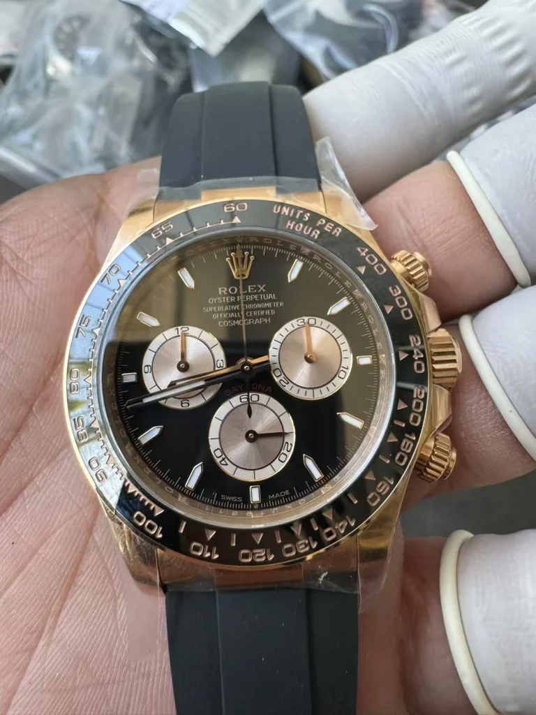 Clean Factory Rolex Daytona 126515 40mm SH4131 Superlumed black dial and hands in blue color Oysterflex strap