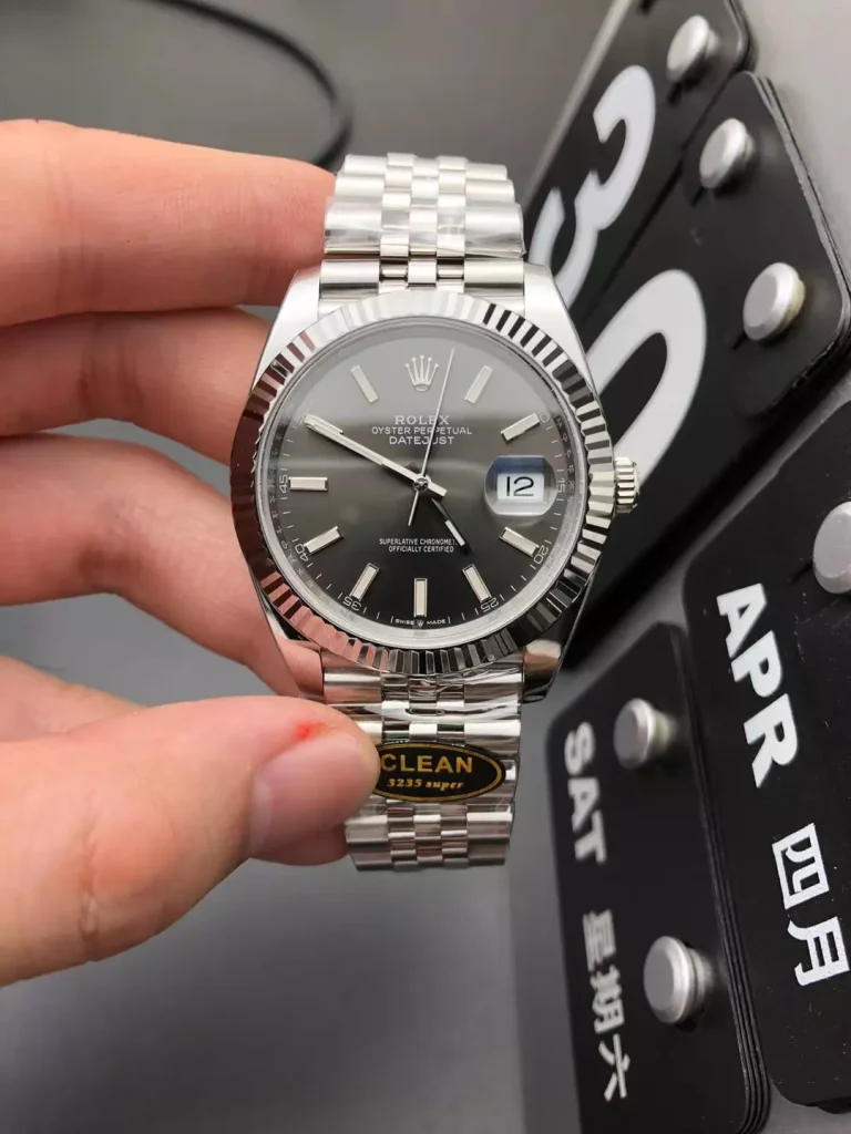 Clean Factory Rolex Datejust 126334-0014 41mm 3235 Gray Dial with Stick Markers Jubilee bracelet