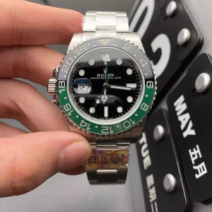Clean Factory Rolex GMT-Master II 126720VTNR 40mm VR3186 Black Dial with Round Markers (Correct Hand Stack) – Superlume Oyster bracelet