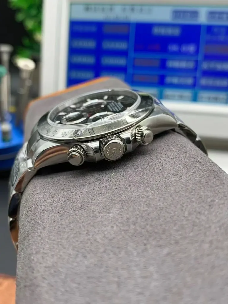 Clean Factory Rolex Daytona 116520 40mm Clean Factory Superlumed black dial and hands in correct blue Bracelet