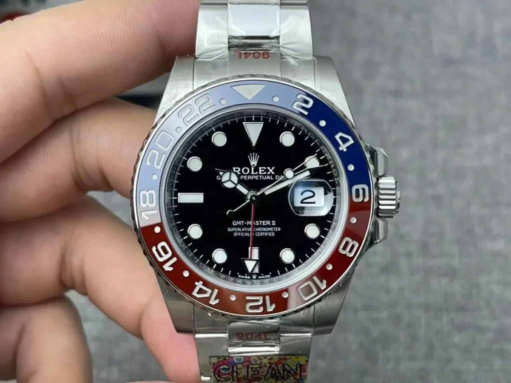 Clean Factory Rolex GMT-Master II 126710BLNR 40mm VR3186 Black Dial with Round Markers (Correct Hand Stack) – Superlume Oyster bracelet