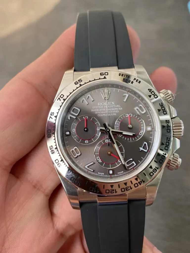Clean Factory Rolex Daytona 116509 40mm Superlumed gray dial and hands in correct blue color Oysterflex strap