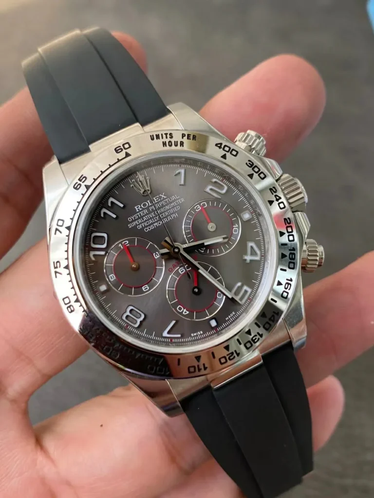 Clean Factory Rolex Daytona 116509 40mm Superlumed gray dial and hands in correct blue color Oysterflex strap