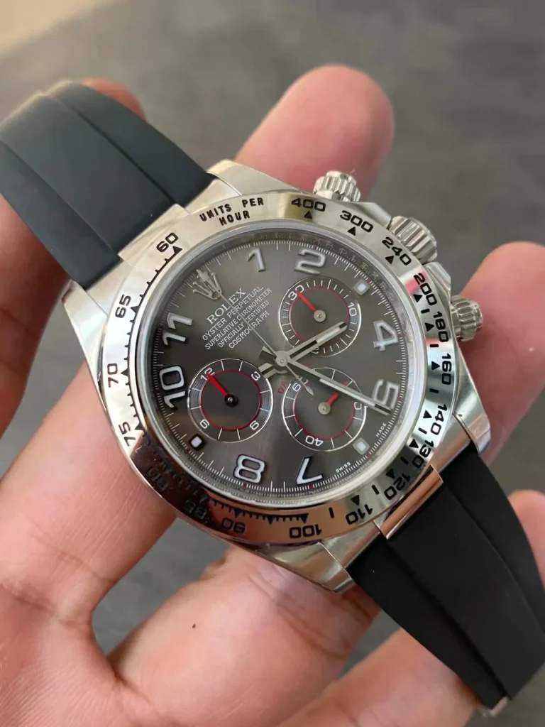 Clean Factory Rolex Daytona 116509 40mm Superlumed gray dial and hands in correct blue color Oysterflex strap