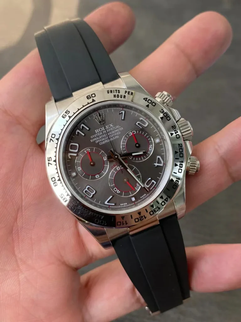 Clean Factory Rolex Daytona 116509 40mm Superlumed gray dial and hands in correct blue color Oysterflex strap