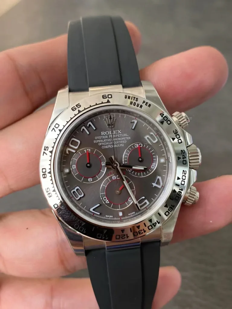 Clean Factory Rolex Daytona 116509 40mm Superlumed gray dial and hands in correct blue color Oysterflex strap