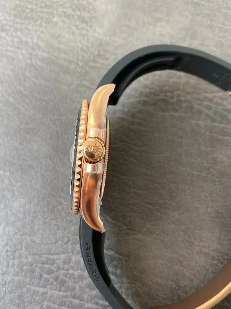 Clean Factory Rolex Yacht-Master 126655 40mm VR3235 Superlumed black dial and hands in correct blue color Oysterflex strap