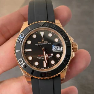 Clean Factory Rolex Yacht-Master 126655 40mm VR3235 Superlumed black dial and hands in correct blue color Oysterflex strap