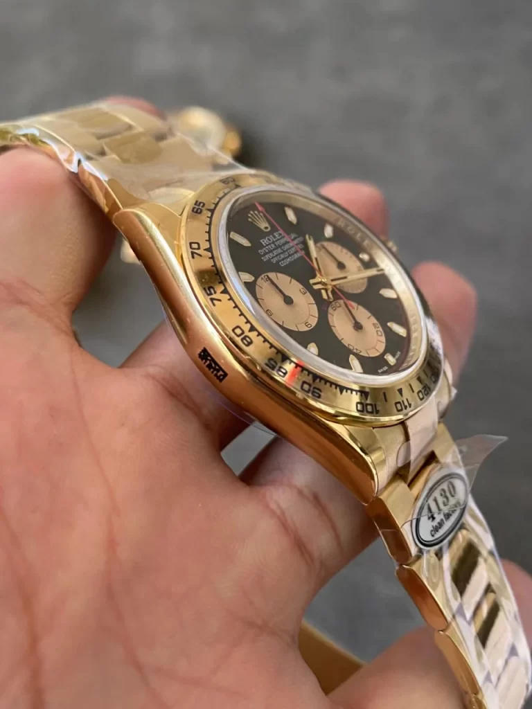 Clean Factory Rolex Daytona 116508 40mm Superlumed black dial and hands in correct blue color, yellow Bracelet