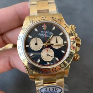 Clean Factory Rolex Daytona 116508 40mm Superlumed black dial and hands in correct blue color, yellow Bracelet