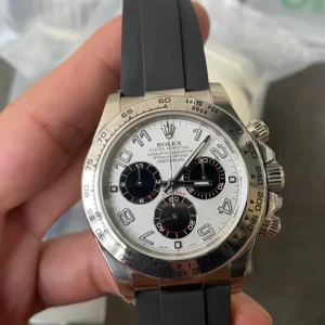 Clean Factory Rolex Daytona 116509 40mm Superlumed silver dial and hands in correct blue color Oysterflex strap