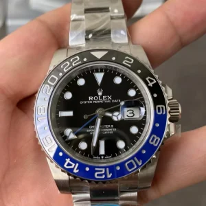 Clean Factory Rolex GMT-Master II 126710BLNR 40mm DD3285 Black Dial with Round Markers (Correct Hand Stack) – Superlume Oyster bracelet