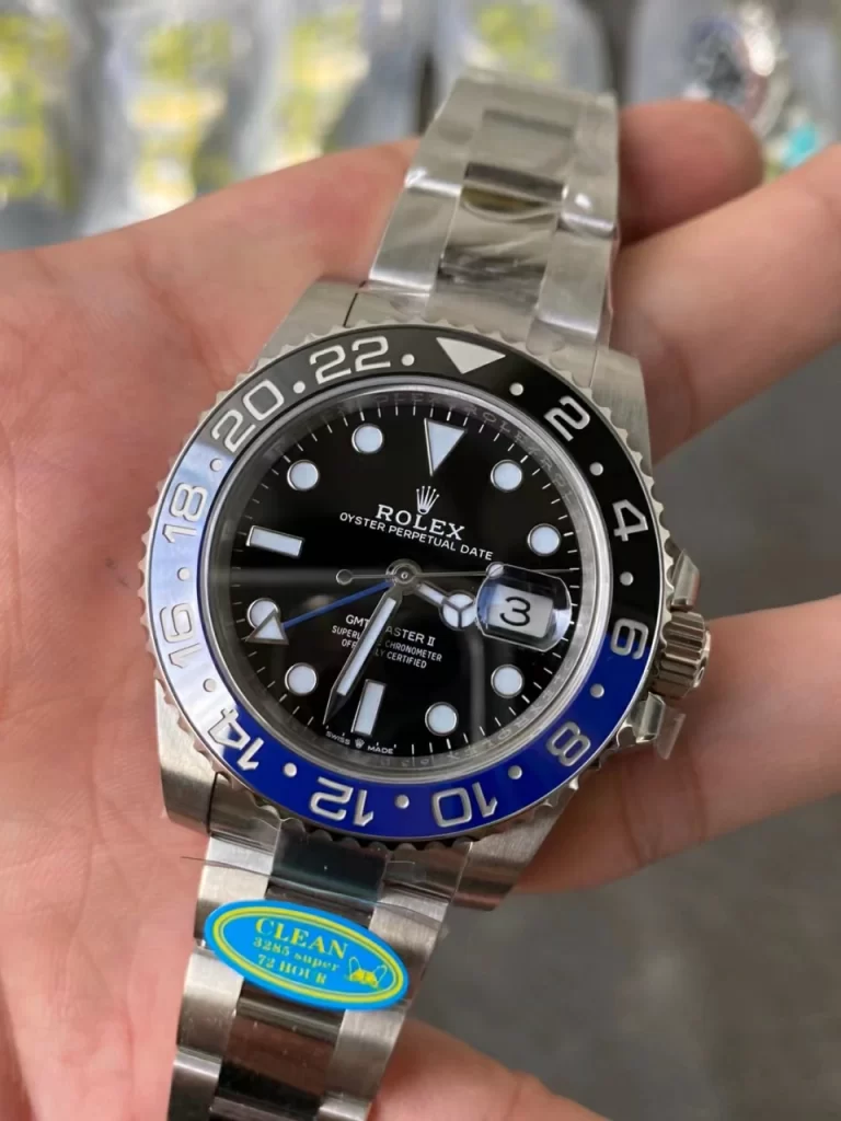 Clean Factory Rolex GMT-Master II 126710BLNR 40mm DD3285 Black Dial with Round Markers (Correct Hand Stack) – Superlume Oyster bracelet