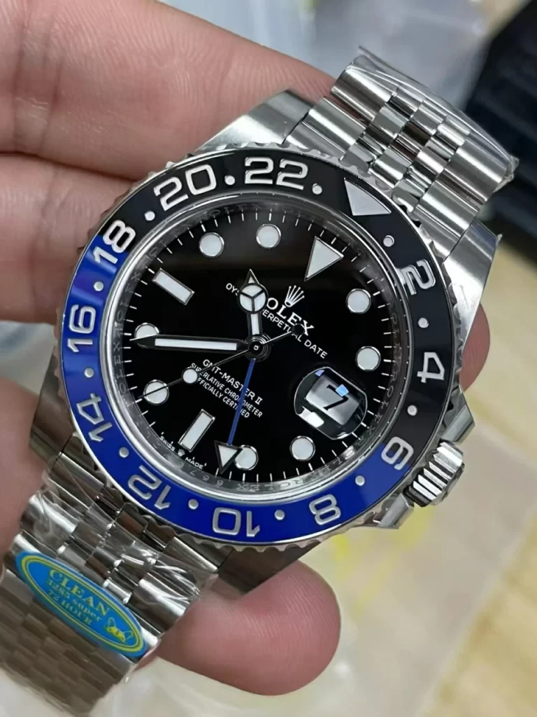 Clean Factory Rolex GMT-Master II 126710BLNR 40mm DD3285 Black Dial with Round Markers (Correct Hand Stack) – Superlume Jubilee bracelet