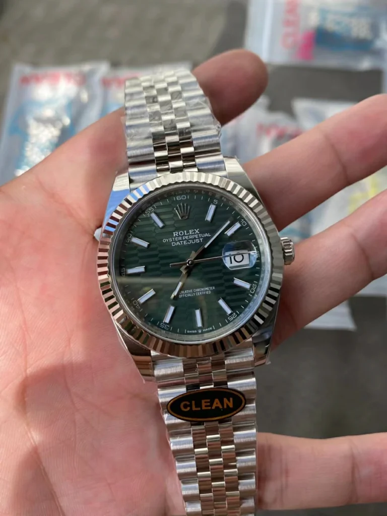 Clean Factory Rolex Datejust 126334 41mm SH3235 Green Patterened Dial with Stick Markers Jubilee bracelet