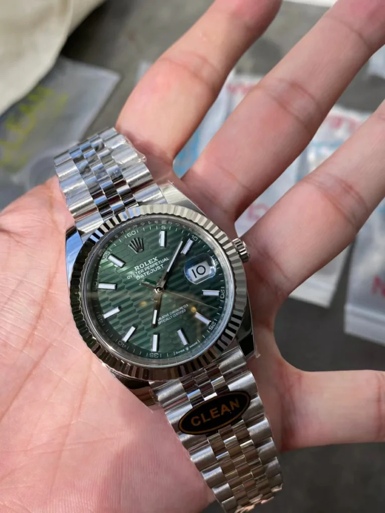 Clean Factory Rolex Datejust 126334 41mm SH3235 Green Patterened Dial with Stick Markers Jubilee bracelet