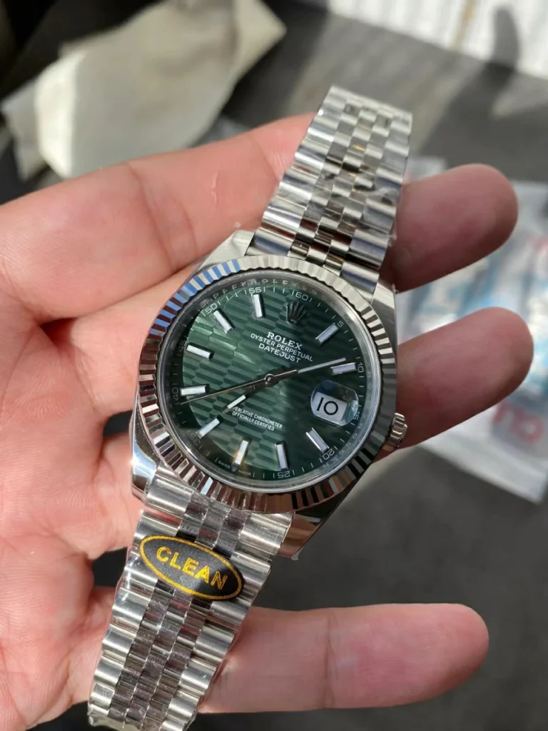 Clean Factory Rolex Datejust 126334 41mm SH3235 Green Patterened Dial with Stick Markers Jubilee bracelet