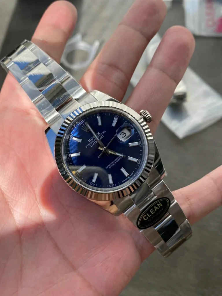 Clean Factory Rolex Datejust 126334 41mm SH3235 Blue Patterened Dial with Stick Markers Oyster bracelet