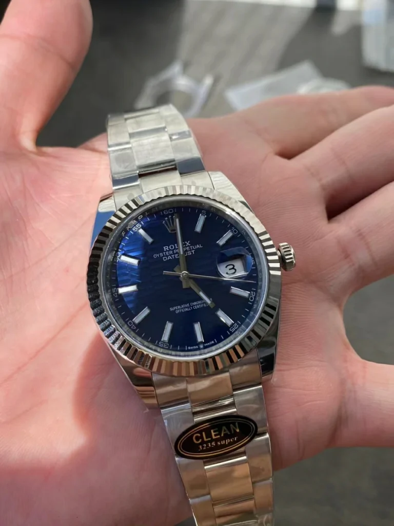 Clean Factory Rolex Datejust 126334 41mm SH3235 Blue Patterened Dial with Stick Markers Oyster bracelet