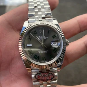 Clean Factory Rolex Datejust 126334 41mm SH3235 Rhdoium Dial with Green Roman Markers Jubilee bracelet