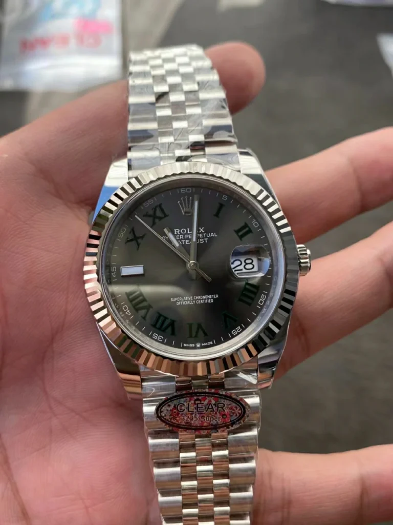 Clean Factory Rolex Datejust 126334 41mm SH3235 Rhdoium Dial with Green Roman Markers Jubilee bracelet