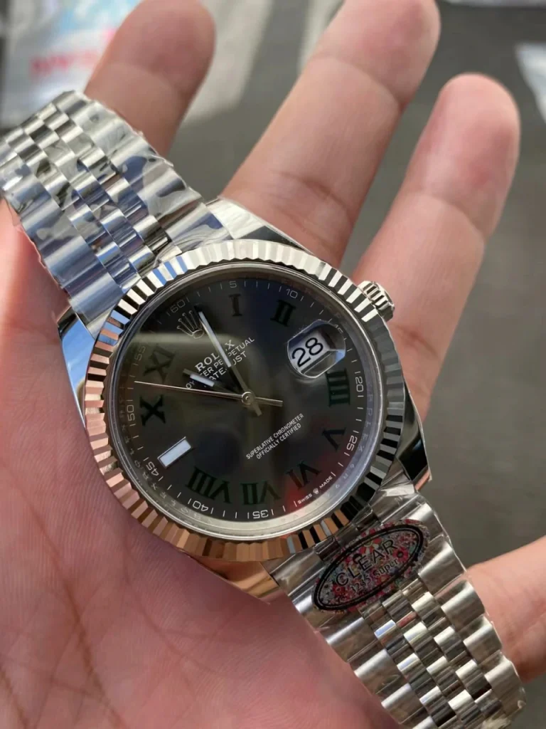 Clean Factory Rolex Datejust 126334 41mm SH3235 Rhdoium Dial with Green Roman Markers Jubilee bracelet