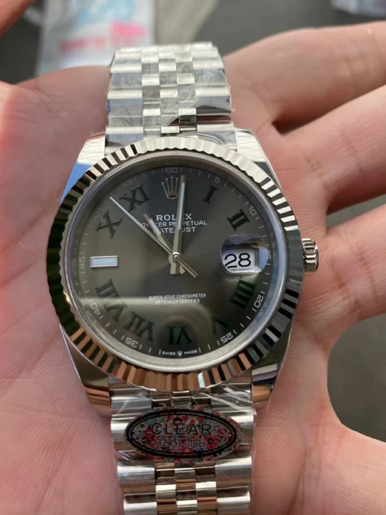 Clean Factory Rolex Datejust 126334 41mm SH3235 Rhdoium Dial with Green Roman Markers Jubilee bracelet