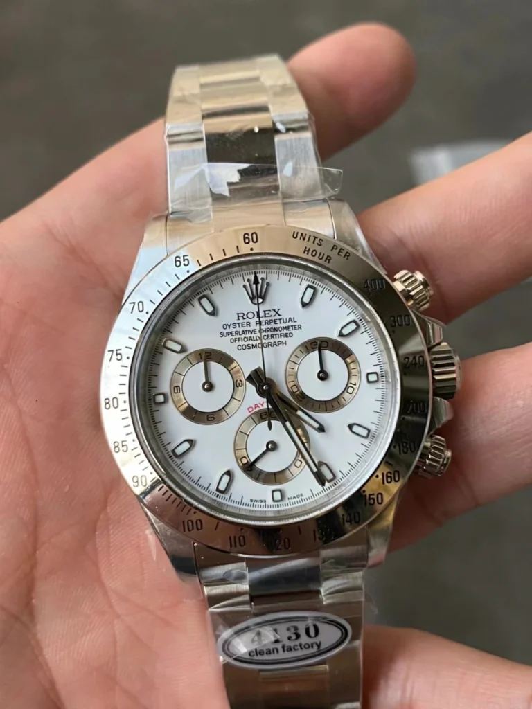 Clean Factory Rolex Daytona 116520 40mm SA4130 Clean Factory Superlumed white dial and hands in correct blue Bracelet