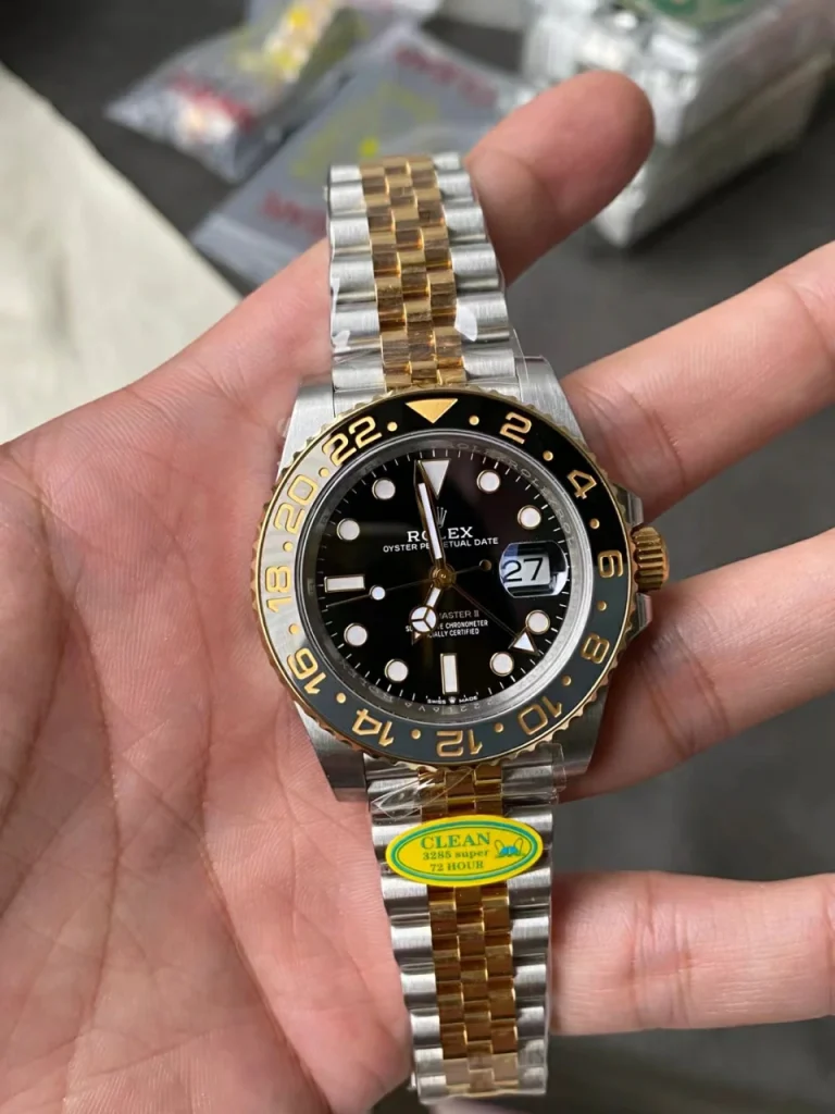 Clean Factory Rolex GMT-Master II 126713 40mm DD3285 Black Dial with Round Markers (Correct Hand Stack) – Superlume Jubilee bracelet