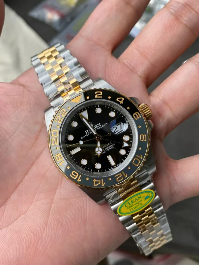 Clean Factory Rolex GMT-Master II 126713 40mm DD3285 Black Dial with Round Markers (Correct Hand Stack) – Superlume Jubilee bracelet