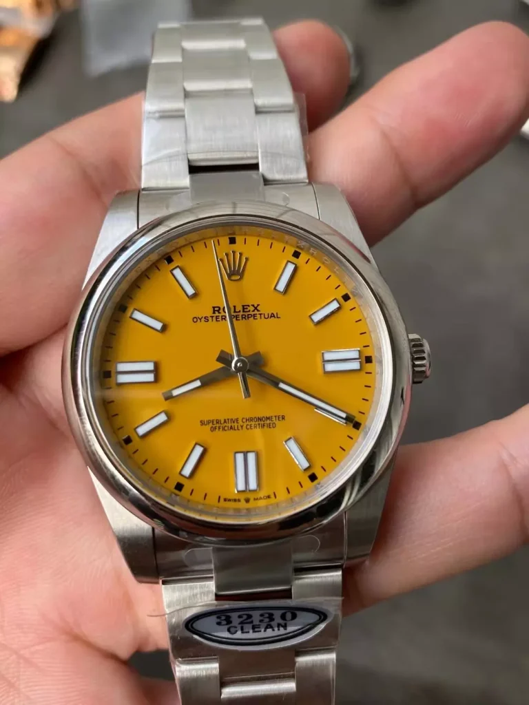 Clean Factory Rolex Oyster Perpetual 124300 41mm 3230 Yellow dial Bracelet
