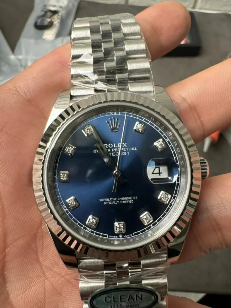 Clean Factory Rolex Datejust 126334 41mm 3235 Blue Dial with Diamond Markers Jubilee bracelet