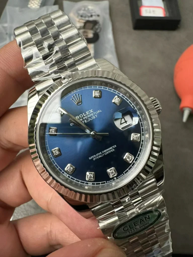 Clean Factory Rolex Datejust 126334 41mm 3235 Blue Dial with Diamond Markers Jubilee bracelet