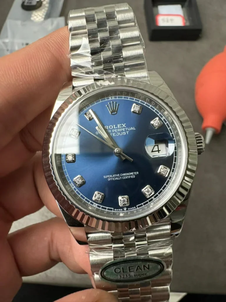 Clean Factory Rolex Datejust 126334 41mm 3235 Blue Dial with Diamond Markers Jubilee bracelet