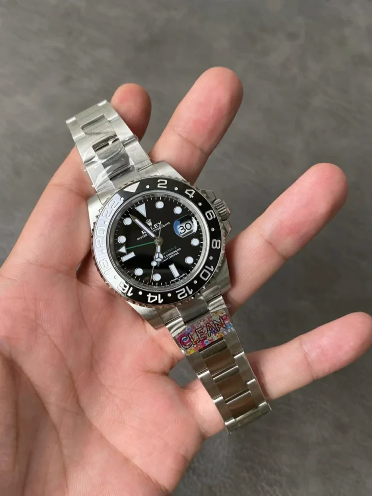 Clean Factory Rolex GMT-Master II 116710LN 40mm A3186 Black Dial with Round Markers (Correct Hand Stack) – Superlume Oyster bracelet