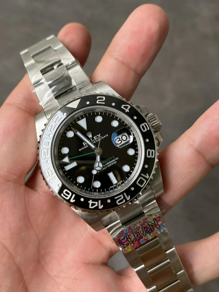 Clean Factory Rolex GMT-Master II 116710LN 40mm A3186 Black Dial with Round Markers (Correct Hand Stack) – Superlume Oyster bracelet