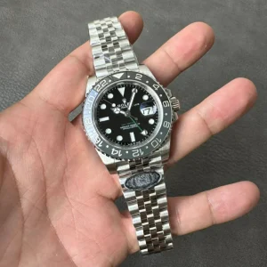 Clean Factory Rolex GMT-Master II 126710GRNR 40mm DD3285 Superlumed black dial and hands in correct blue color Jubilee bracelet