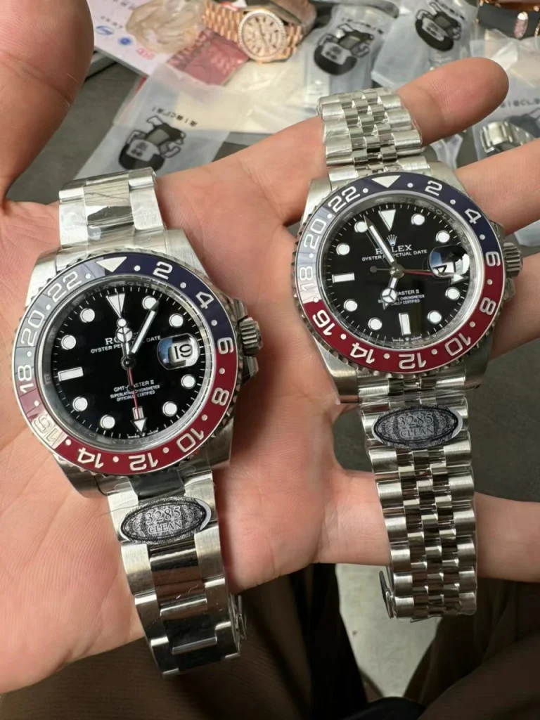 Clean Factory Rolex GMT-Master II 126710BLRO 40mm DD3285 V2+ Black Dial with Round Markers (Correct Hand Stack) – Superlume Jubilee bracelet