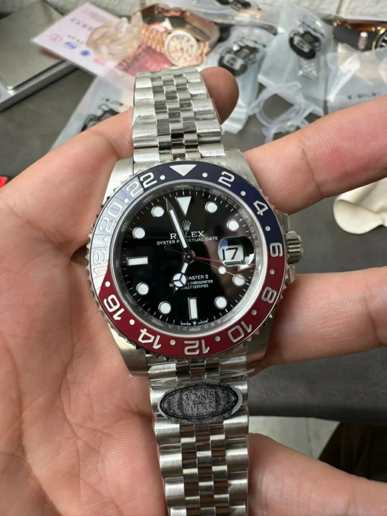 Clean Factory Rolex GMT-Master II 126710BLRO 40mm DD3285 V2+ Black Dial with Round Markers (Correct Hand Stack) – Superlume Jubilee bracelet
