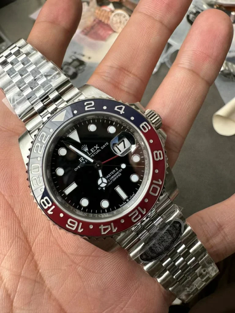 Clean Factory Rolex GMT-Master II 126710BLRO 40mm DD3285 V2+ Black Dial with Round Markers (Correct Hand Stack) – Superlume Jubilee bracelet