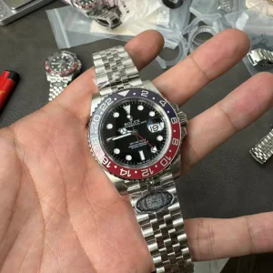 Clean Factory Rolex GMT-Master II 126710BLRO 40mm DD3285 V3 Black Dial with Round Markers (Correct Hand Stack) – Superlume Jubilee bracelet