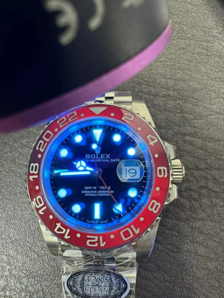 Clean Factory Rolex GMT-Master II 126710BLRO 40mm DD3285 V3 Black Dial with Round Markers (Correct Hand Stack) – Superlume Jubilee bracelet