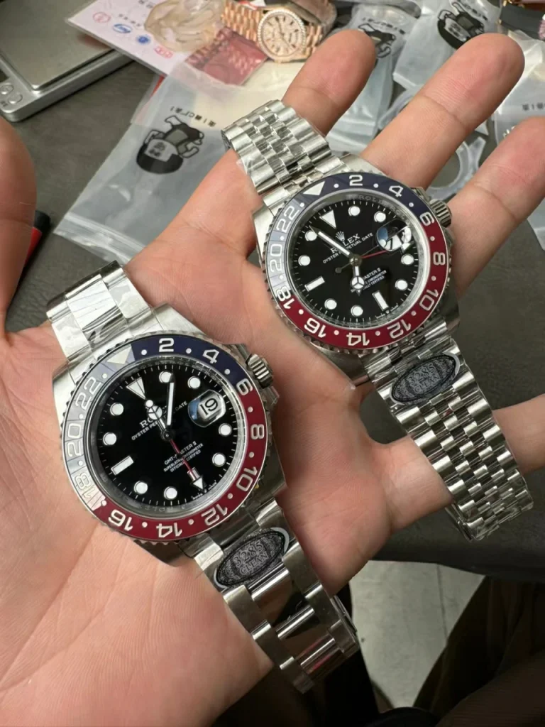 Clean Factory Rolex GMT-Master II 126710BLRO 40mm DD3285 V2+ Black Dial with Round Markers (Correct Hand Stack) – Superlume Oyster bracelet